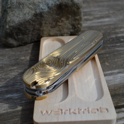 BRASS - wood - wooden structure - scales or mounted pocket knife - 91mm