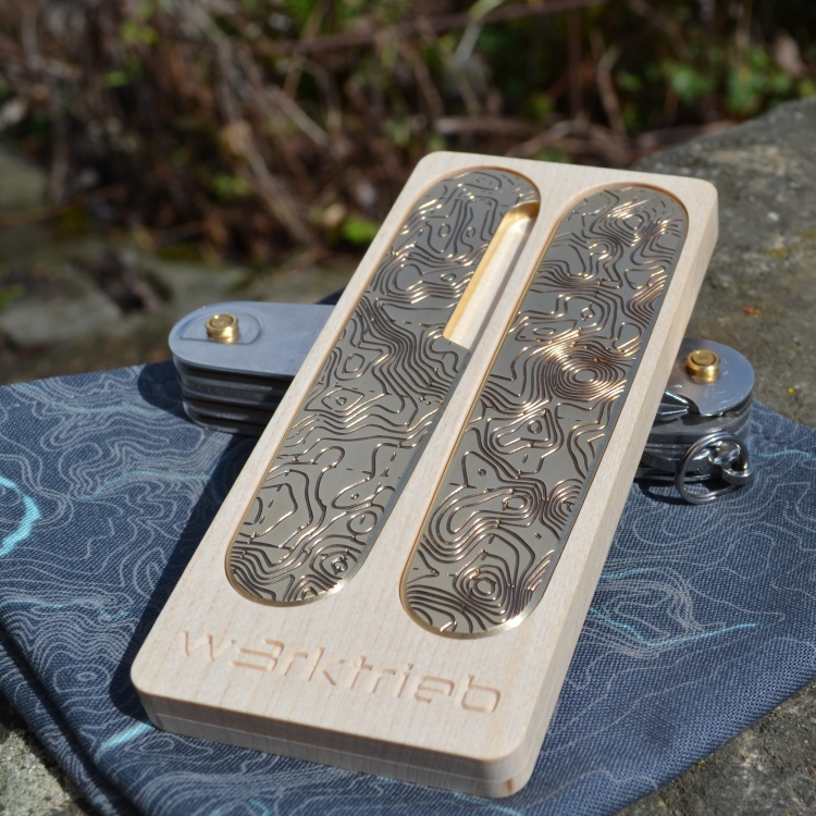 BRASS - TOPO - contour lines - scales or mounted pocket knife - 91mm