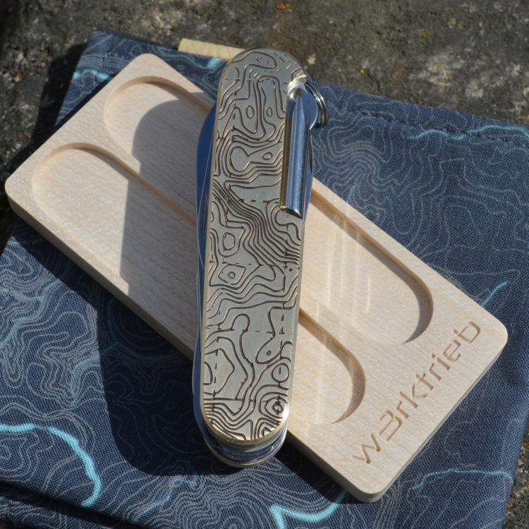 BRASS - TOPO - contour lines - scales or mounted pocket knife - 91mm