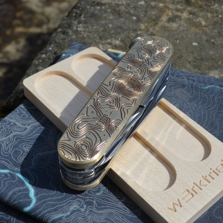 BRASS - TOPO - contour lines - scales or mounted pocket knife - 91mm