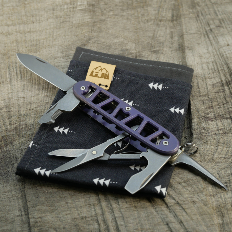 Preview: Li.JU MOD - SKELETON - PIONEER-X PLUS Paketöffner - anodisiert, stonewashed - Titan Grade 5 (Ti 6AI 4V) - 93mm