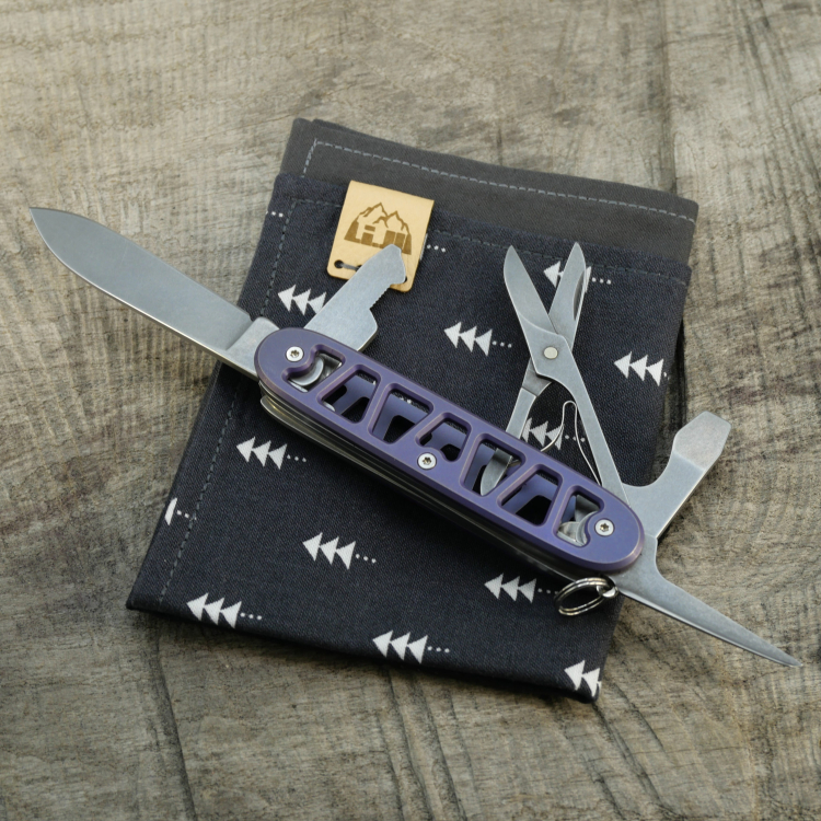 Preview: Li.JU MOD - SKELETON - PIONEER-X PLUS Paketöffner - anodisiert, stonewashed - Titan Grade 5 (Ti 6AI 4V) - 93mm