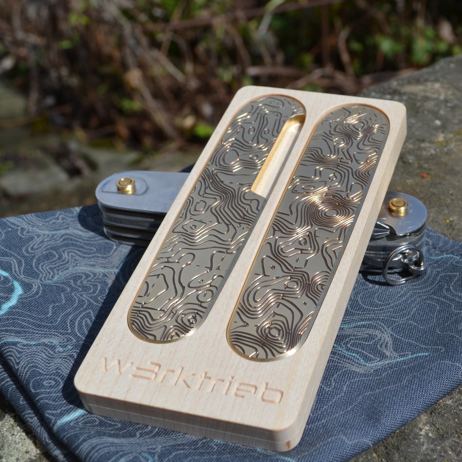 BRASS - TOPO - contour lines - scales or mounted pocket knife - 91mm